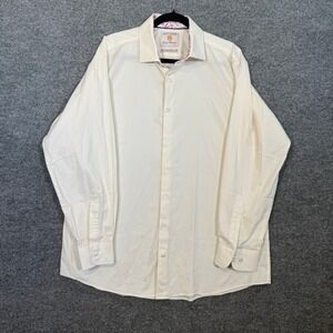 Brook Taverner Shirt Mens 17/35 Cream Cotton Stretch Tailored‎ Fit Dress Shirt